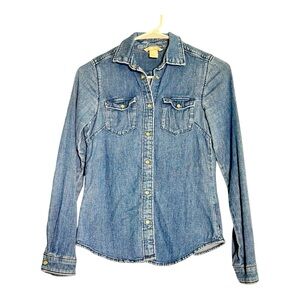 H&M Denim Shirt Long Sleeve Snap Close  Size 2